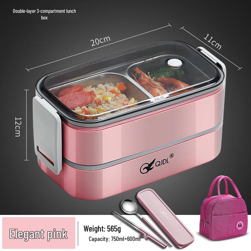 304 Stainless Steel Insulated Double-Layer Lunch Box for Microwave, with Compartments - Ideal for Students and Office Workers.