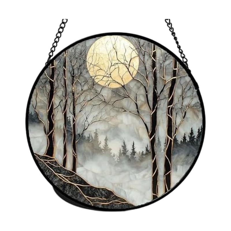 Colorful Acrylic Light Catchers Stained Glass Landscape Suncatchers Ornament for Home Garden Decors and Window Hanging