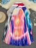 European-American Gradient Color Block Pleated A-line Midi Skirt