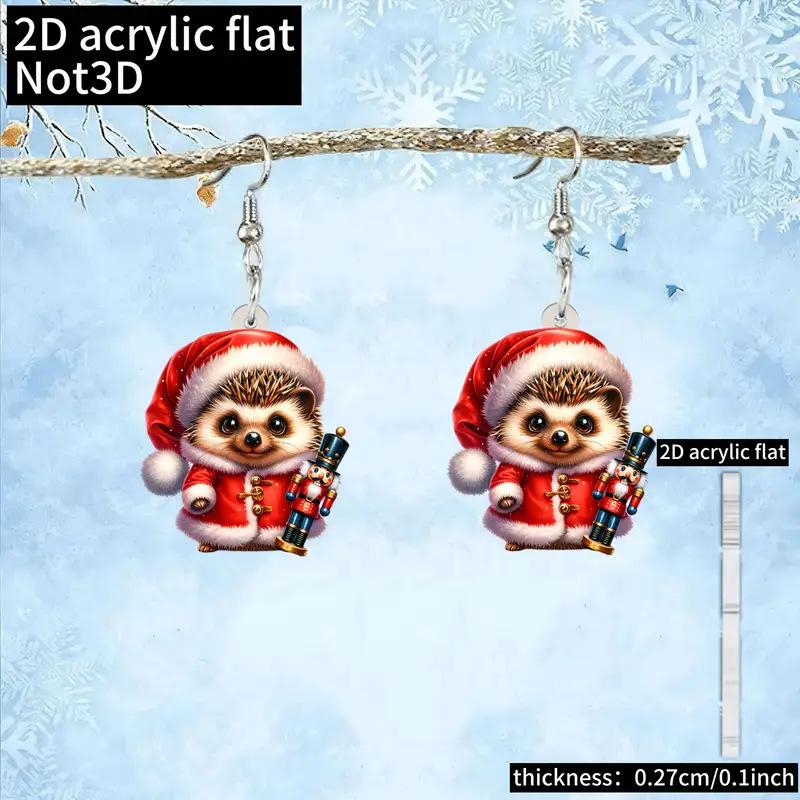 Cute Christmas dress hedgehog earrings flat acrylic new versatile atmosphere cartoon animal earrings