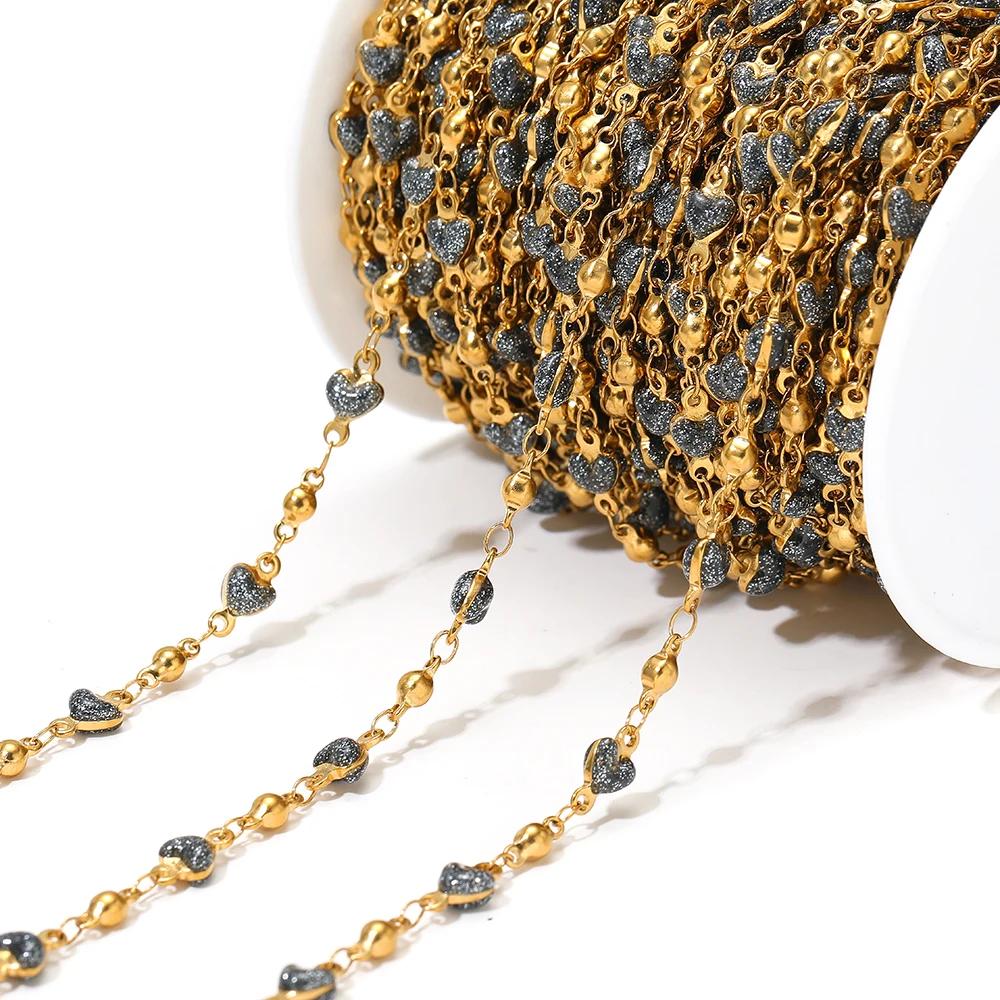 1 Meter Stainless Steel Beads Heart Enamel Chains Bulk for DIY Jewelry Earrings Making Necklaces Supplies Bracelets Accessories
