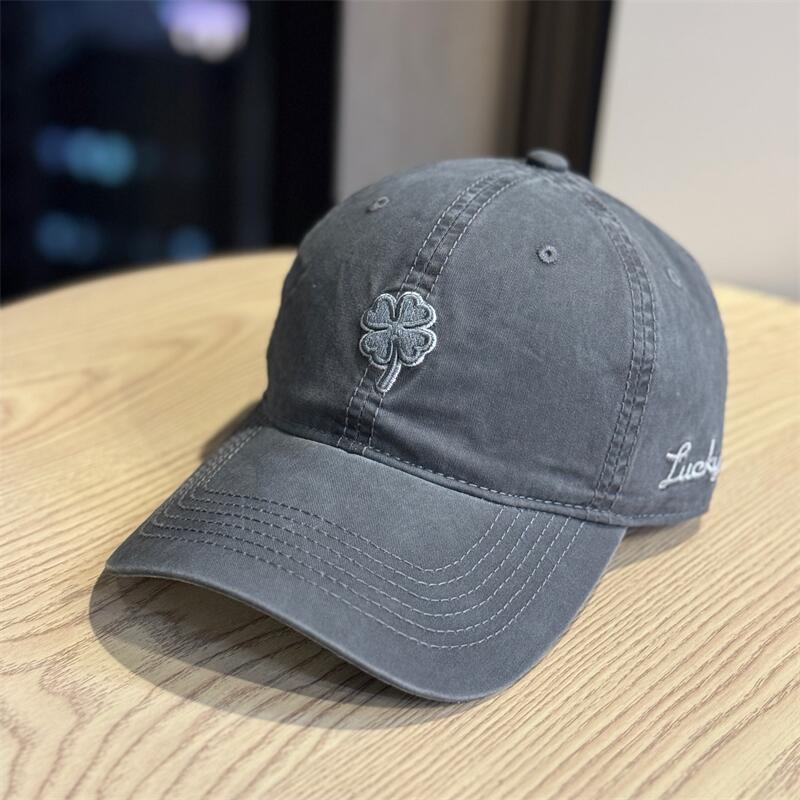 Outdoor simple four-leaf clover embroidered baseball cap women's wide brim, large head circumference, small face, enlarged and deepened peaked cap