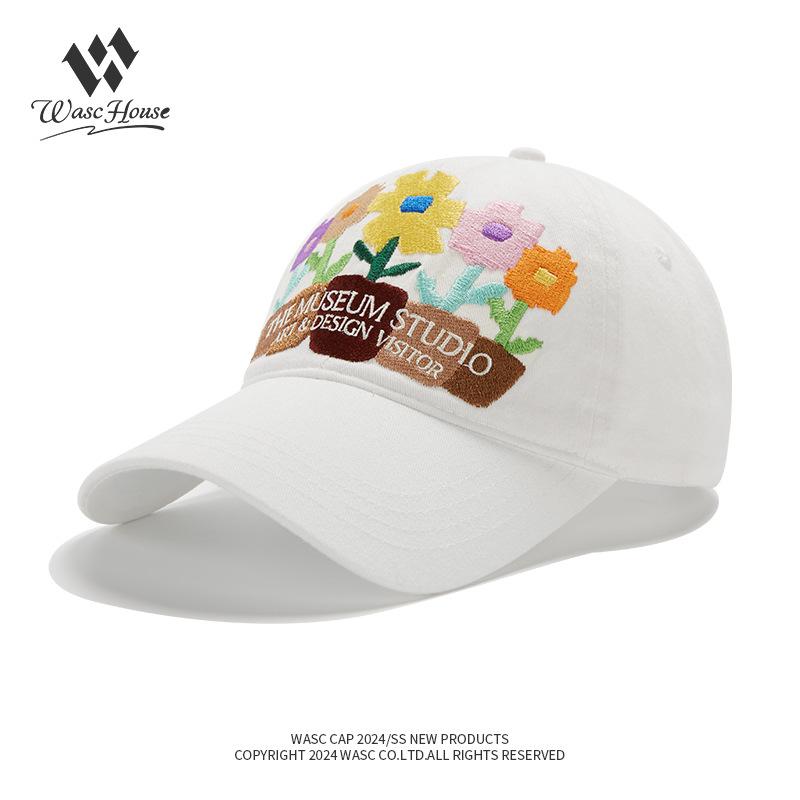 

Korean Five-pot Flower Embroidery Baseball Cap Female Couple Soft Top Street Shade Sunscreen Cap Male Adjustable