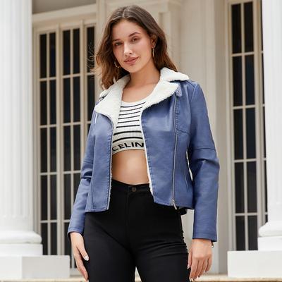Autumn and Winter New Style Fur All-in-one Leather Jacket for Women Plus Velvet Long-sleeved Warm Jacket Casual