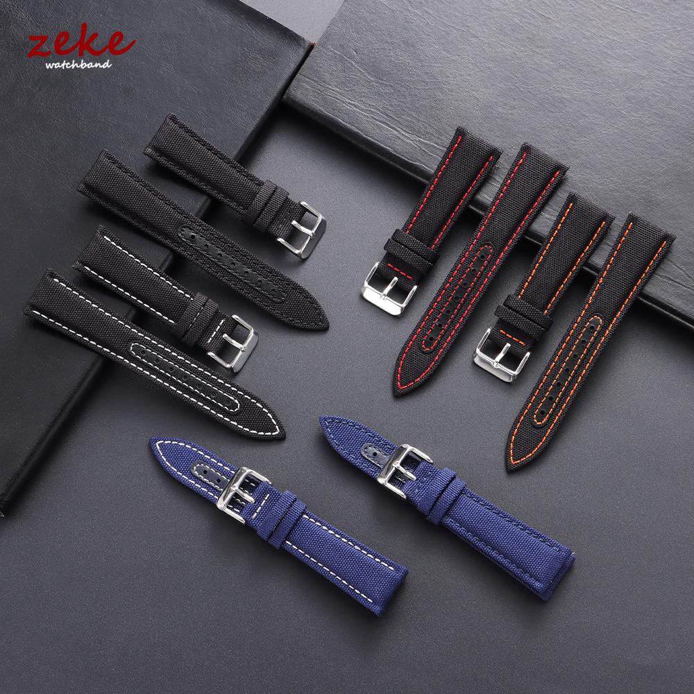 Sailcloth Watch Strap 20mm 22mm for Omega for Seiko Nylon Leather Stitching Bands Quick Release Bracelet Smartwatch Wristband