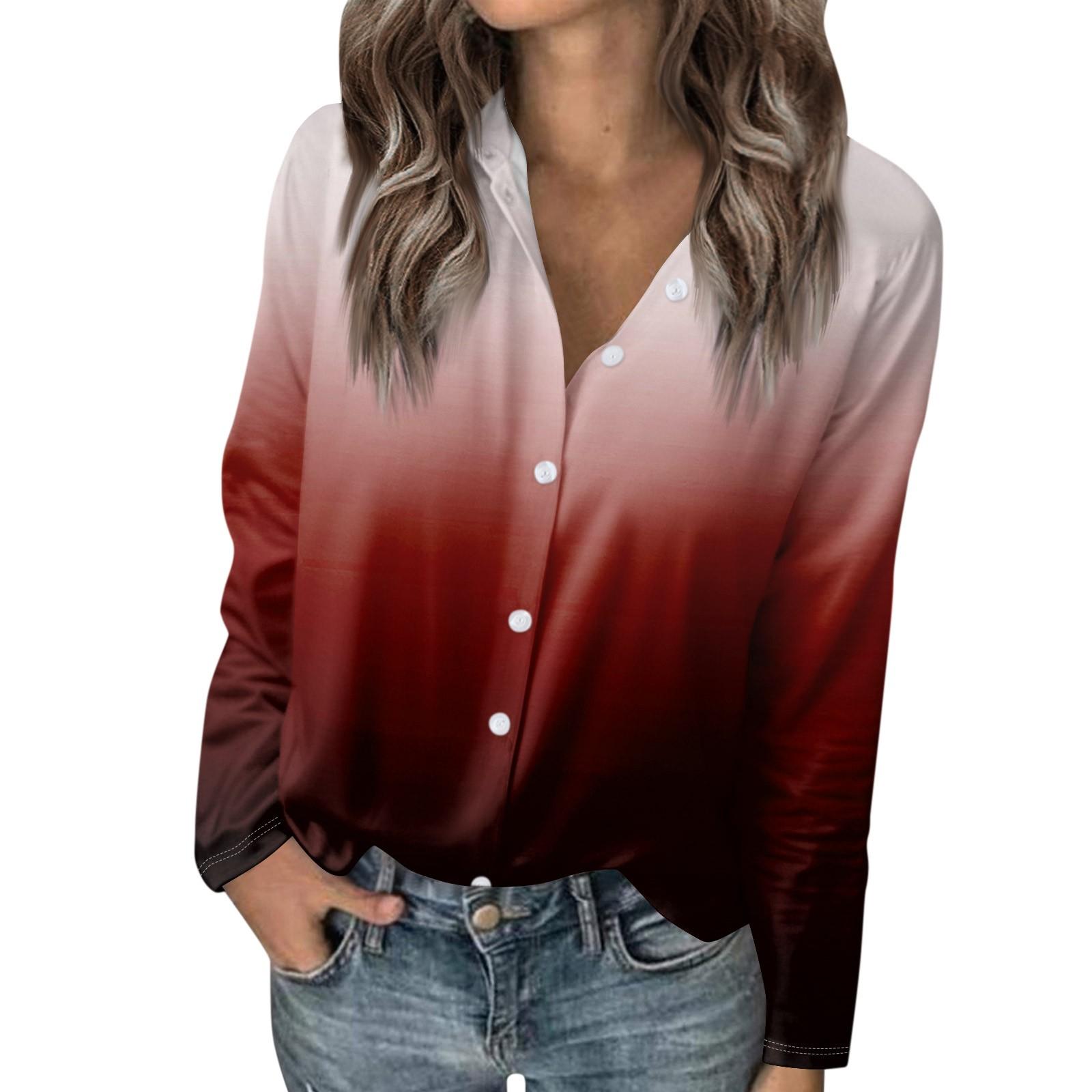 

Женская футболка с принтом, женская рубашка на пуговицах с длинным рукавом, блузка, повседневные топы M красный