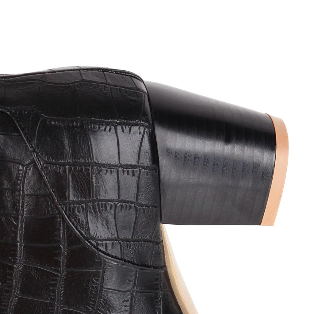 Women's high-heeled boots sexy European and American style crocodile pattern thick heel pointed large size medium boots