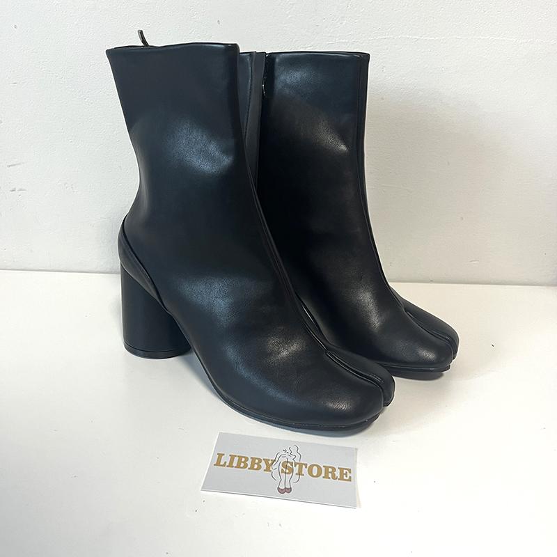 

Дизайн бренда Ботильоны таби с раздельным носком на массивном высоком каблуке Женские ботинки Кожаные Mujer Мода Осень Женская обувь Botas Mujer 42