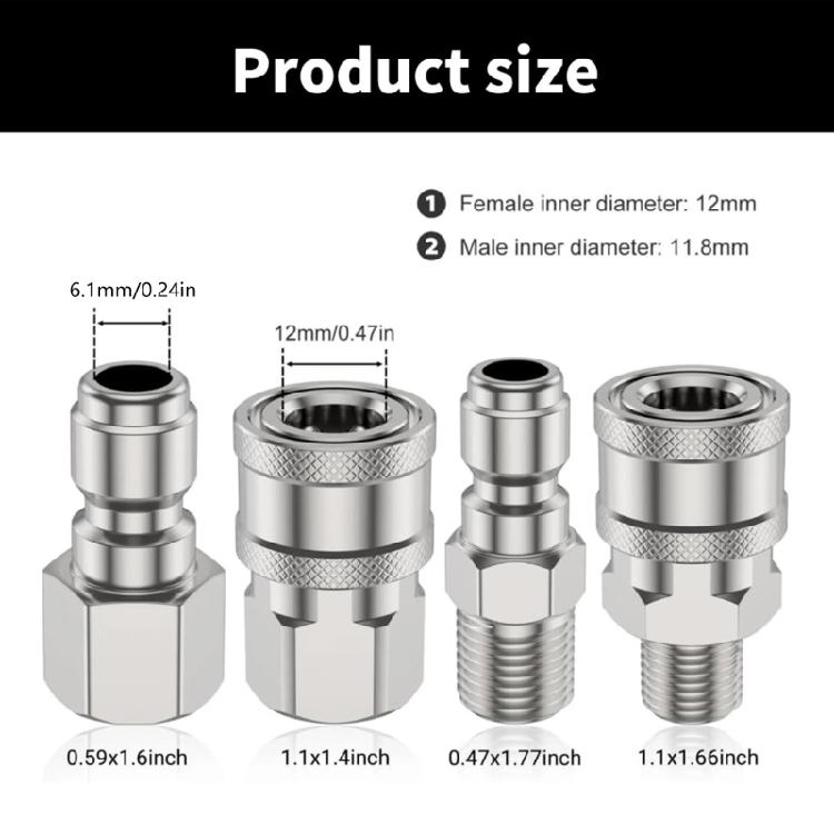 Pressure Washer Quick Connect Couplers, 1/4 Inch NPT Stainless Steel Hose Adapter Set (Internal Thread, External Thread)