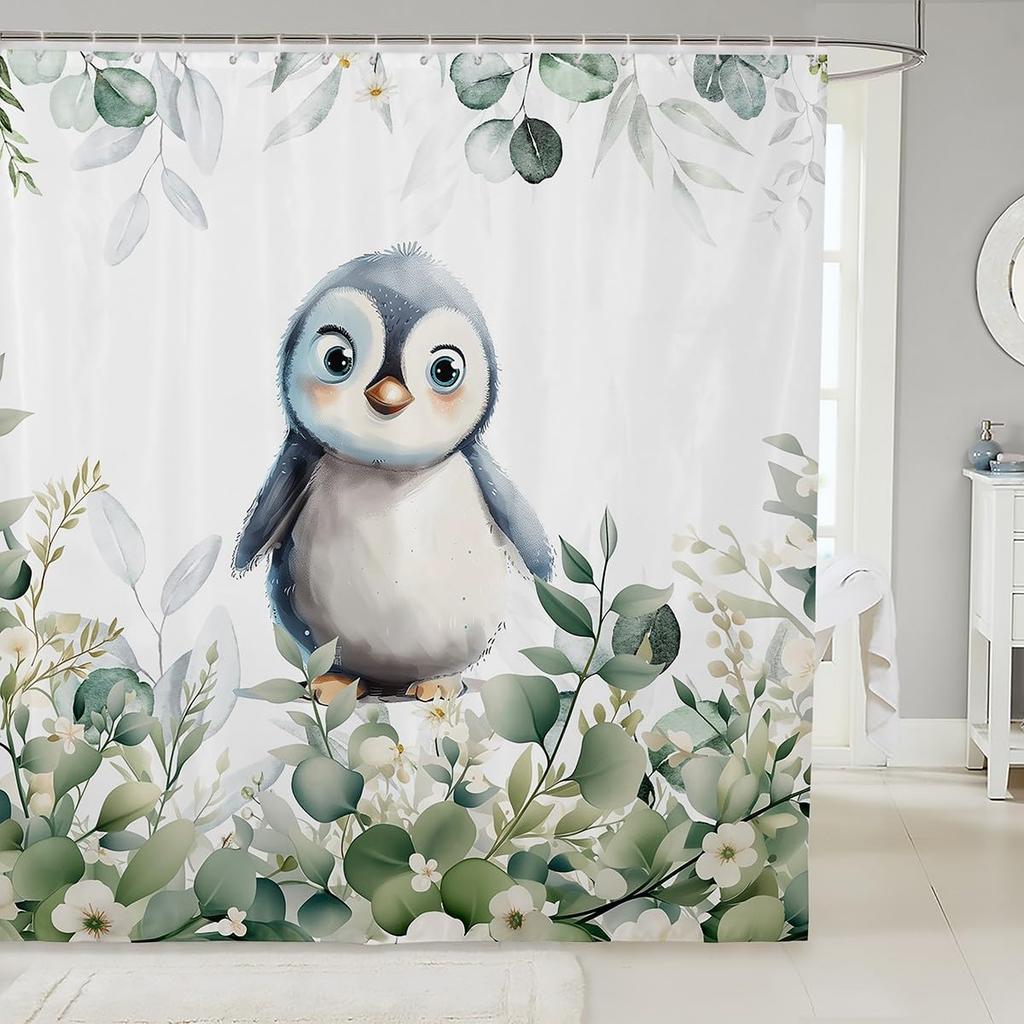 Erosebridal Cute Dachshund Waterproof Bathroom Curtain for Kids Child Green Eucalyptus Bath Curtain, Pet Animal Shower Curtain