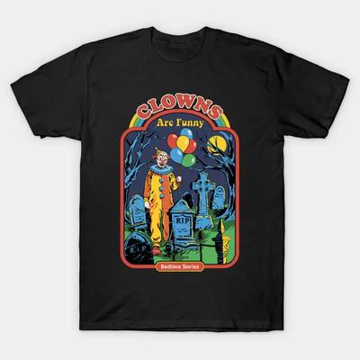 Les Clowns Sont Drôles Histoires du Coucher Illustrations de Dessins Animés Vintage T-shirt. T-shirt décontracté à manches courtes et col rond 100% coton pour homme