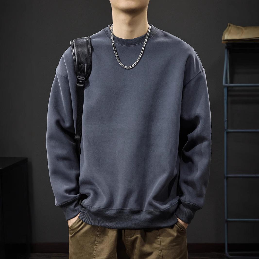 Осенний американский однотонный мужской свитер с круглым вырезом — фото 4