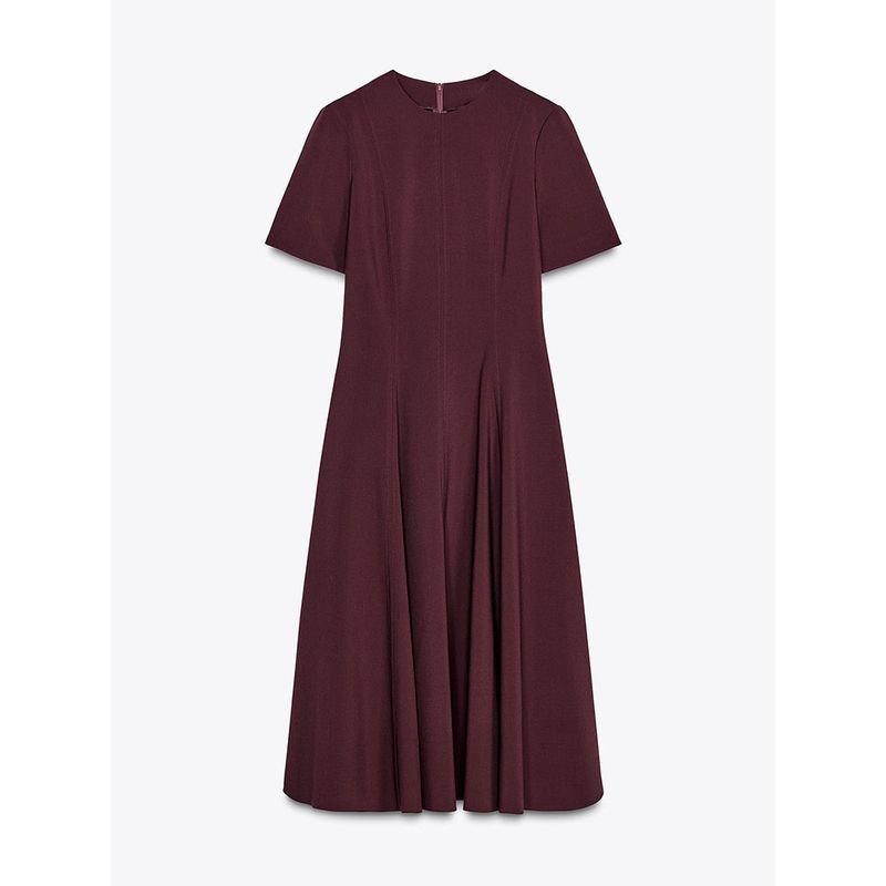 Za2025 Spring New Women's Clothing Waist-Tight Slim Looking Wave Wide Round Neck Short Sleeve Midi Skirt Dress 2648952