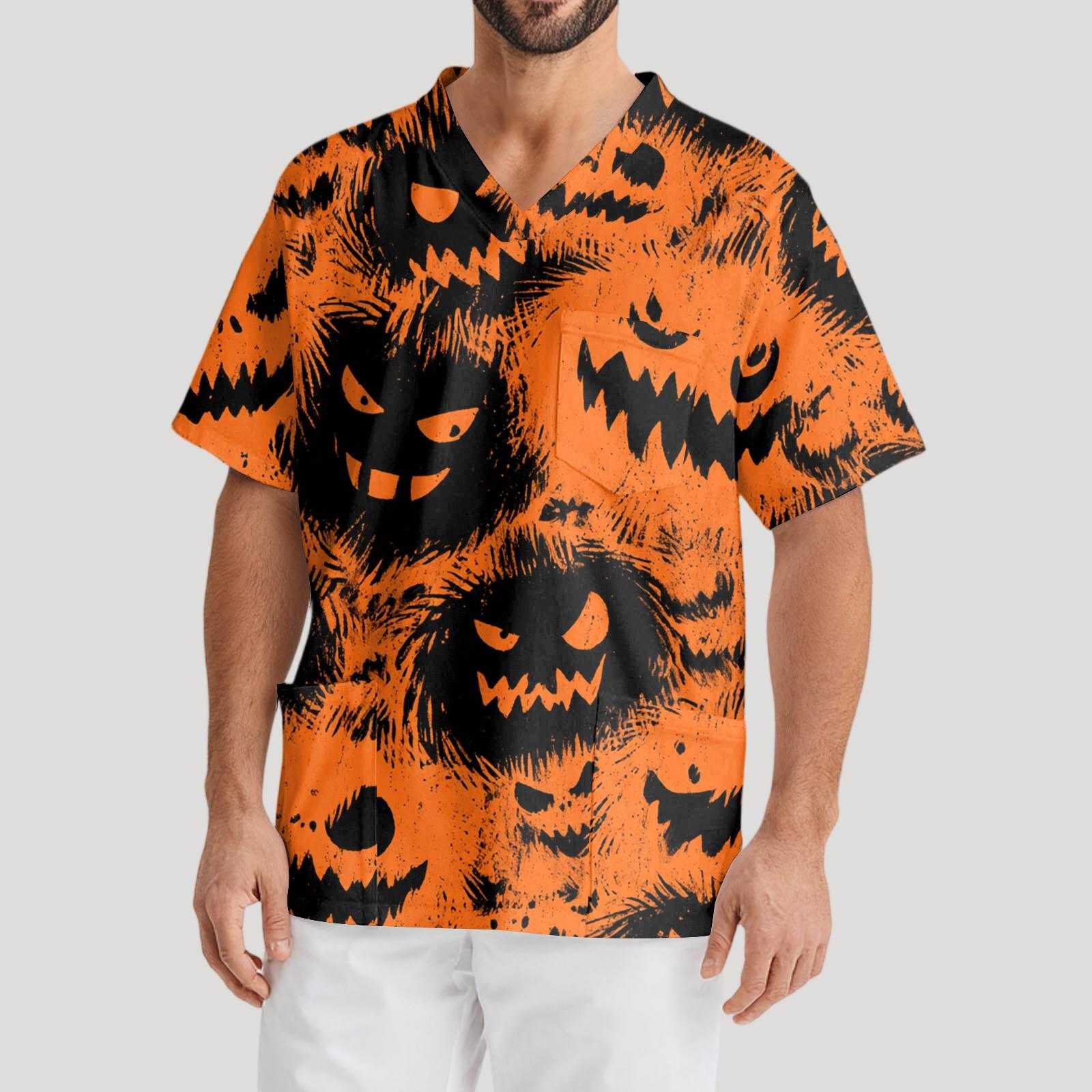 

Мужская рабочая блузка с короткими рукавами и v-образным вырезом с принтом, топ с нагрудным карманом S чёрный