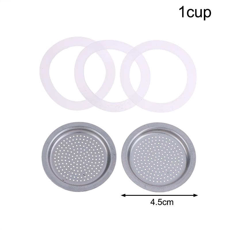 

4 шт./набор 3 силиконовые прокладки + алюминиевый фильтр Замена для кофейника мока, кофейной бутылки Совместимо с 1/2/3/6/9/12 кофейными чашками 1cup