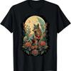 Botanischer Wolf Damen Rosen Vollmond Kinder Floral Wolf T-Shirt