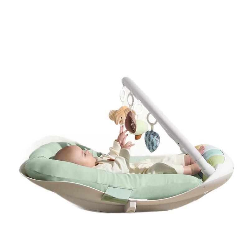 Aobei Baby Crib with Rocking Toy, Fitness Frame, Piano Foot Pedal, and Movable Bionic Sleeping Bed
