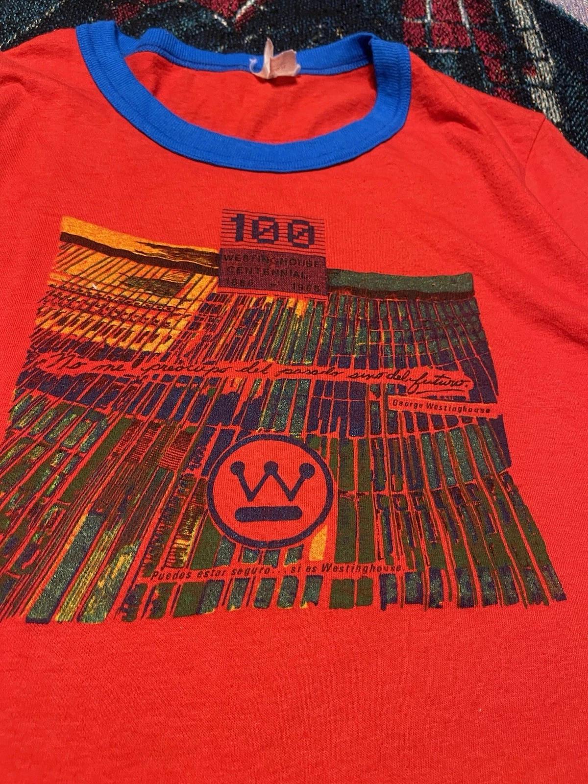 

Vintage 80s Westinghouse Centennial Company Promo Ringer Shirt Men s L Red Bulb 2XL