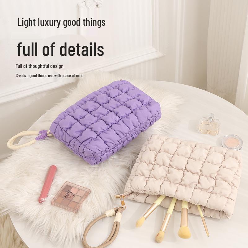 2024 Cloud Fresh Solid Color Pleated Makeup Bag: Versatile, Portable Clutch for Women