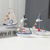 Mini Sailboat Model Nautical Resin Sailing Boat Decoration with Shell Starfish Rustic Vintage Beach Ocean Theme Ship Ornament for Home Office Bedroom