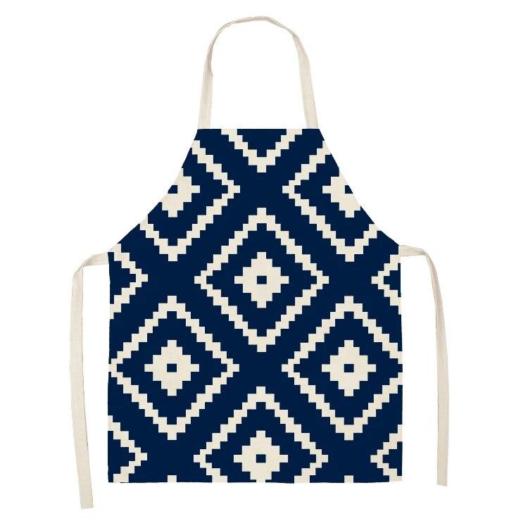 Kitchen Apron Navy Blue Geometric Pattern Kitchen Sleeveless Apron Linen Bib Home Cleaning Tools Cooking Apron Dinner Apron