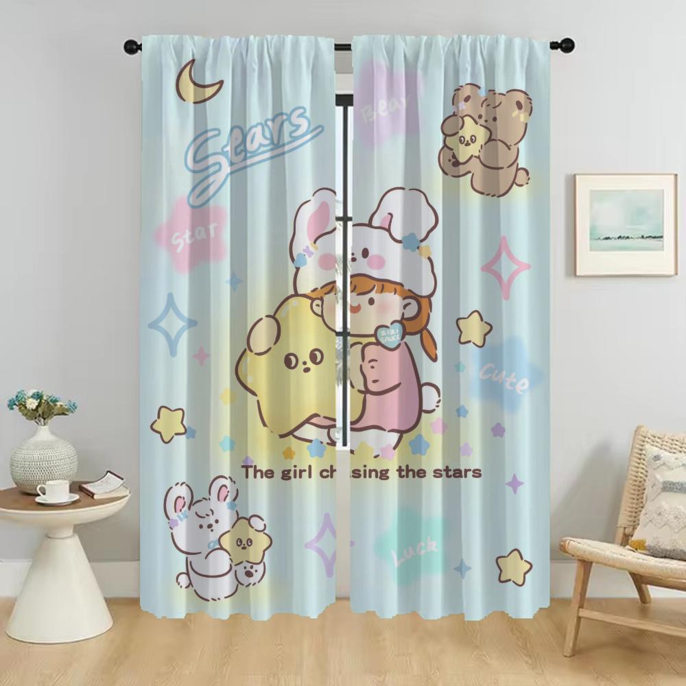 Modern Living Room Curtains 2 Pieces Cute Girl Shades Partition Blackout Curtain Home Interior Curtains for Camera Kitchen Child