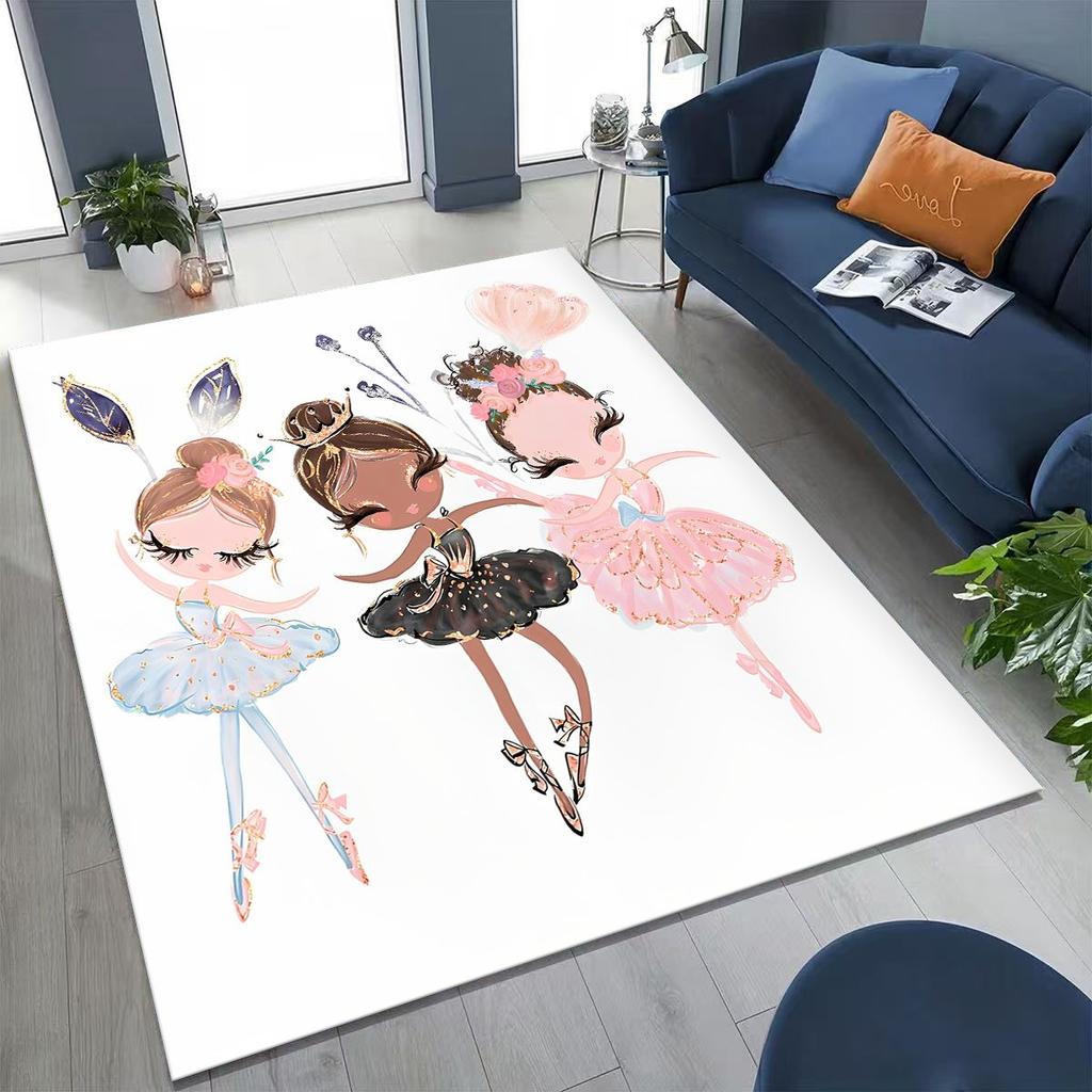 Elegant Ballet Dacing Girl Ballerina Cartoon Rug for Bedroom Living Room Sofa Home Doormat Decor,Large Kids Non-slip Floor Mat
