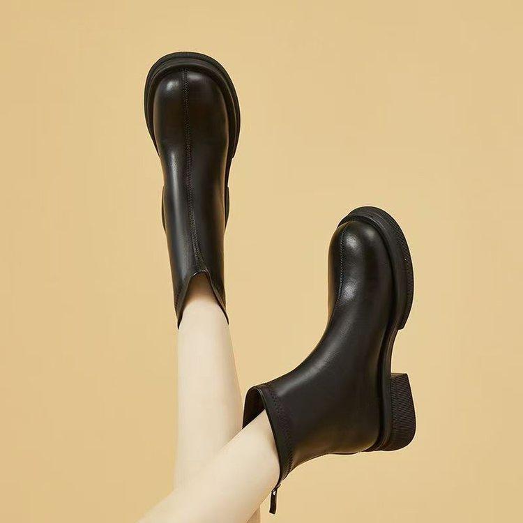 New Women'S British Style Elastic Boots - Rear-Zip Platform Ankle Boots With  Anti-Slip Sole, Winter Fashion Booties