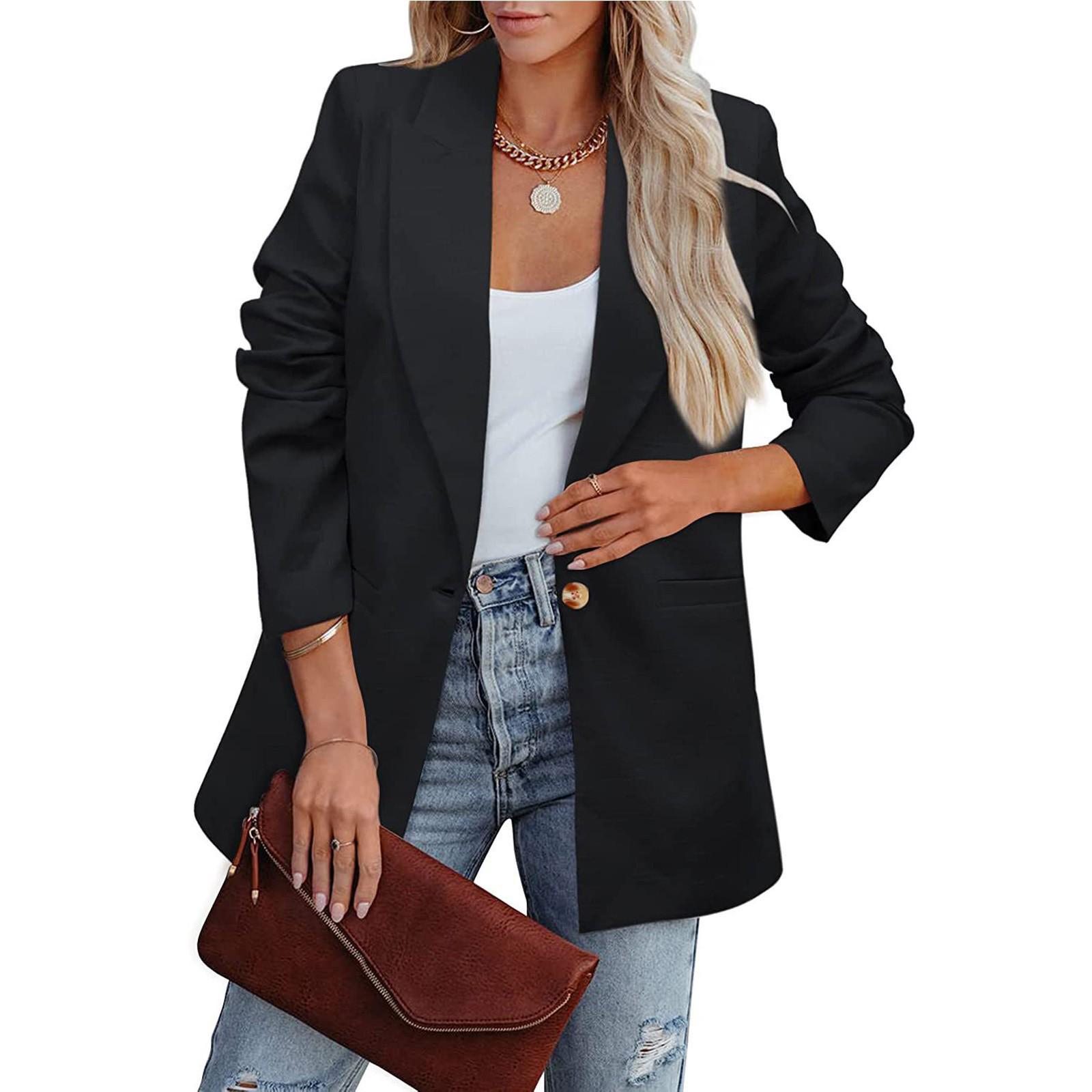 

2025 Women s Solid Color Casual Long Sleeve Suit - European & American Style OL Professional Small чорний