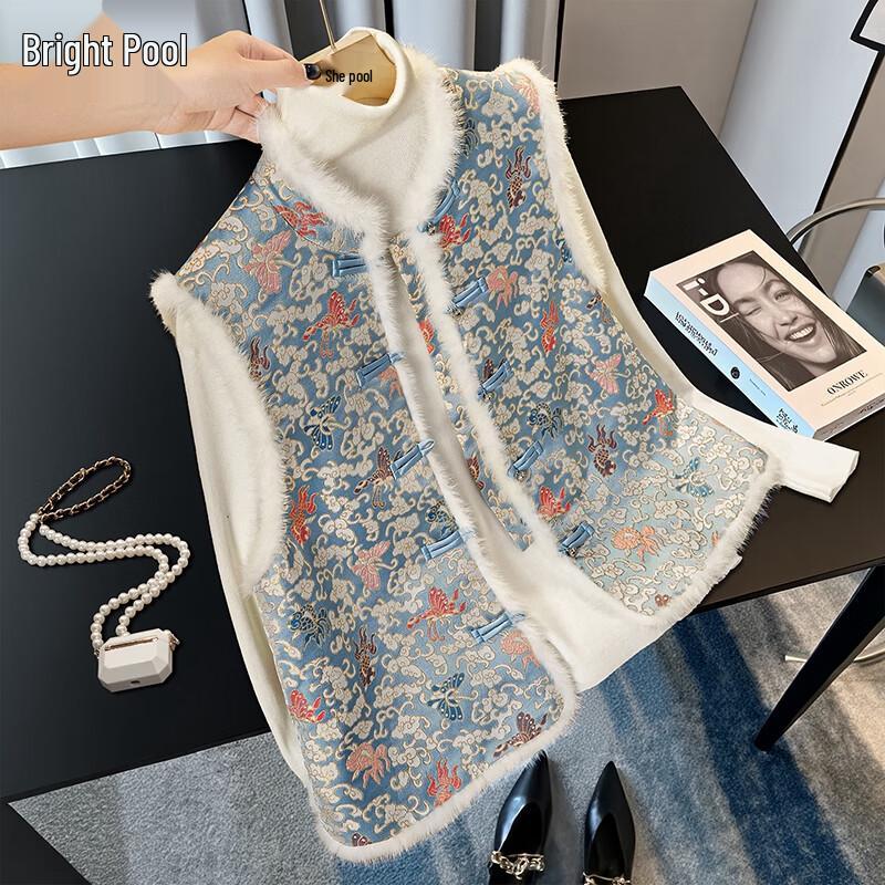 

New Chinese Style Jacquard Cotton Vest for Women XL