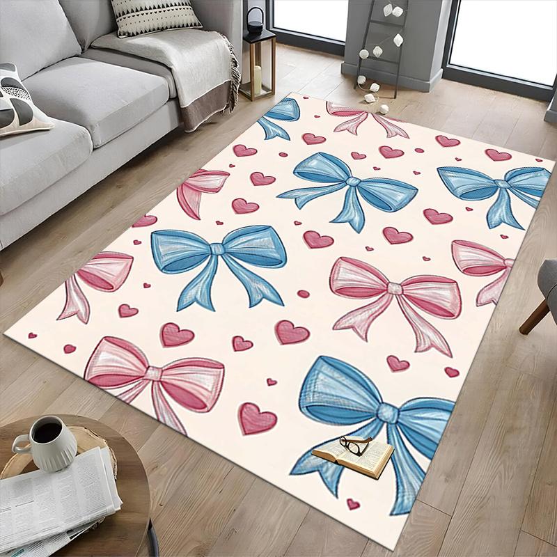 1pc Bows Hearts Area Rug Soft Flannel Floor Mat for Living Room, Bedroom and Carpet, Sofa Coffee Table Floor Mat, Decorative Rug q24