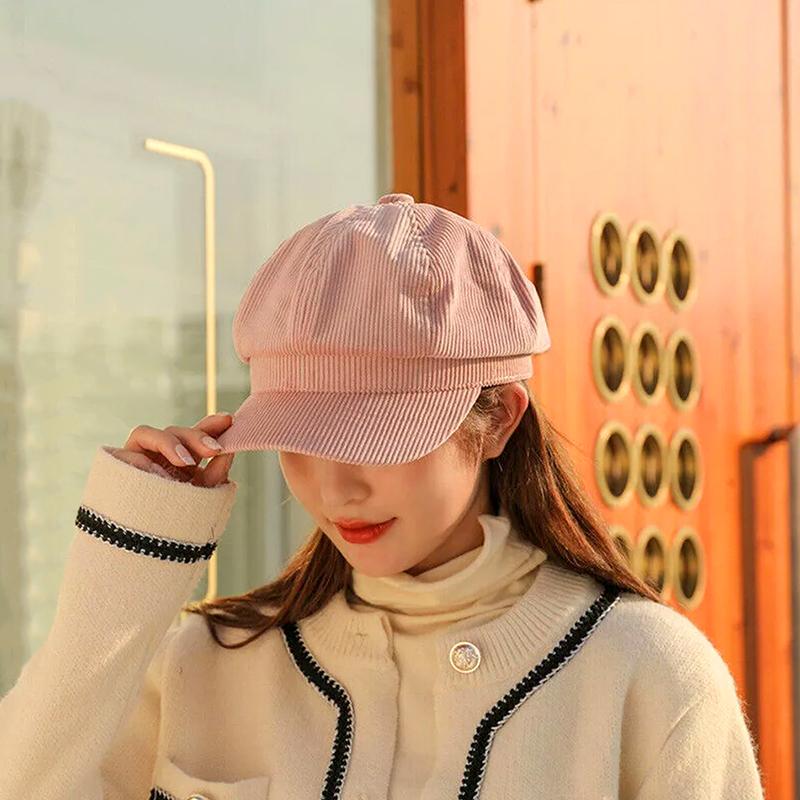 1Pc Hat Winter Beret Ladies Newsboy Fashion Peaked Cap Girls Corduroy Womens