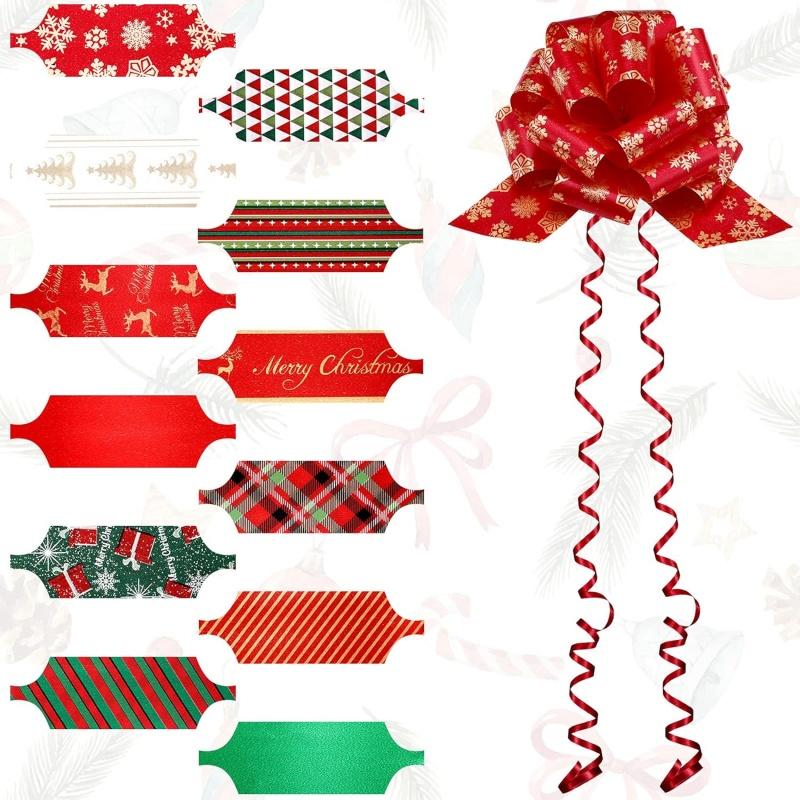 New 24/12PCS Christmas Pull String Bows Big 5 Inch Gift Bows Ribbon for Xmas Present Wrapping Florist Flower Basket Decoration
