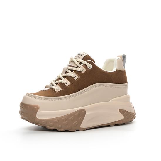 Mode 7CM Echtes Leder Plateau Keilabsatz Mode Damen Frühling Gut sitzend Herbst Klobige Sneakers Schuhe Atmungsaktiv Gemischte Farbe Winter