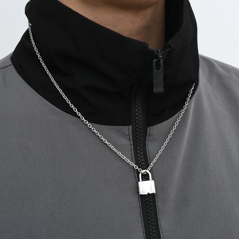 Men's Hip Hop Korean-Style Stainless Steel Padlock Pendant Necklace