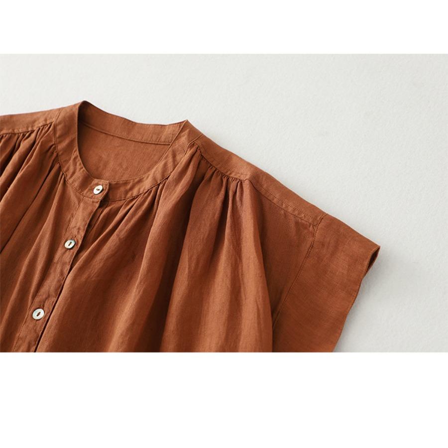 Summer Casual Japanese Women Pleated Short Sleeve Dress Vintage Loose Comfortable A-line Mid Length Dresses