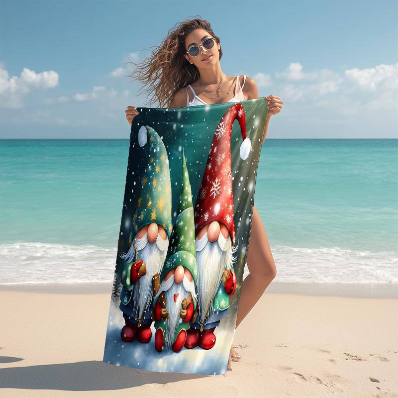 1Pc Christmas Gnome Celebration Beach Towel Microfiber Beach Towel Thin Absorbent For Beach Swimming Yoga Bath Sports