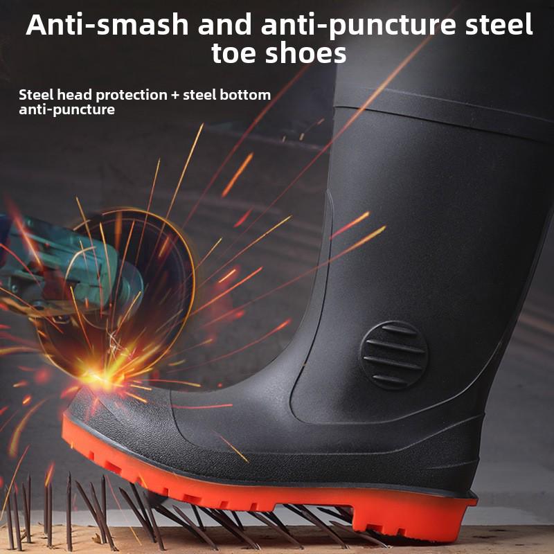 Men's Waterproof Steel Toe Anti-Slip Rain Boots for Construction and Mining