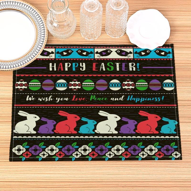 Easter Bunny Pattern Placemat Cotton Linen Fabric Table Mats Family Dinner Tableware Kitchen Size 30X45 Cm Table Mat