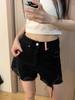High-Waisted Vintage Ripped Black Denim Shorts - Women's 2025 Wide-Leg Summer Collection.