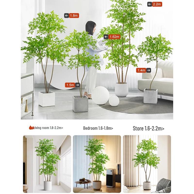 Large Indoor Potted Nandina Domestica Faux Plant - Luxury Green Décor for Living Room