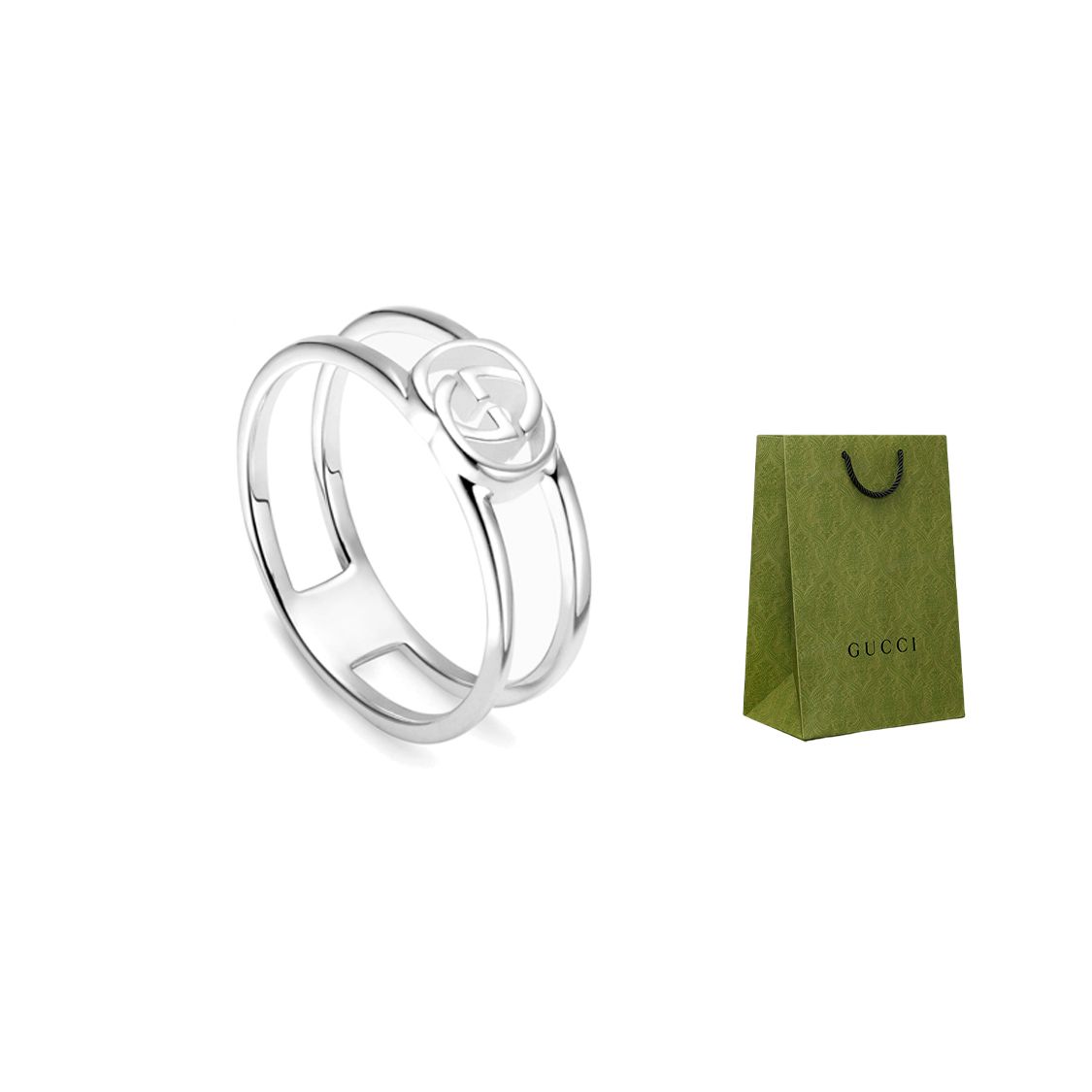 Gucci Double G Series Interlocking Double G Narrow Open Shiny 925 Silver Ring Unisex rings 298036-J8400-8106