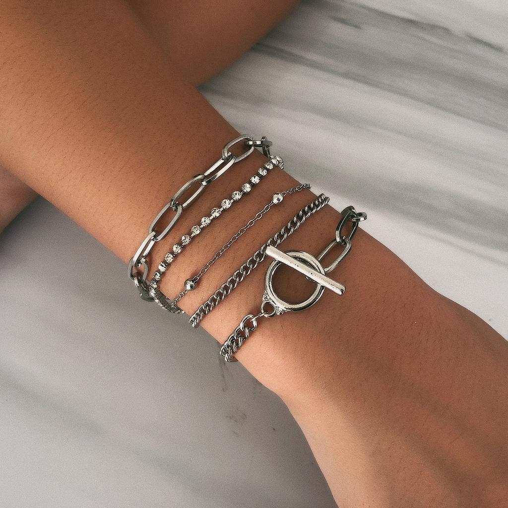 Layered Shiny Rhinestones Bracelets Set for Women Trendy Charms Hand Chains 2026 Fashion Jewelry Accessories On Hand Girls Gifts