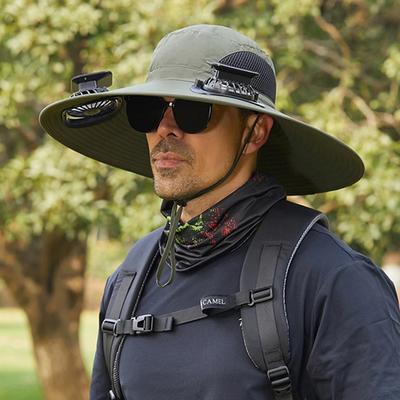 Wide Brim Solar Fan Hat UV Resistant Lightweight Rechargeable Sun Hat with 2 Solar Fan Fisherman Hat for Outdoor Hiking Camping