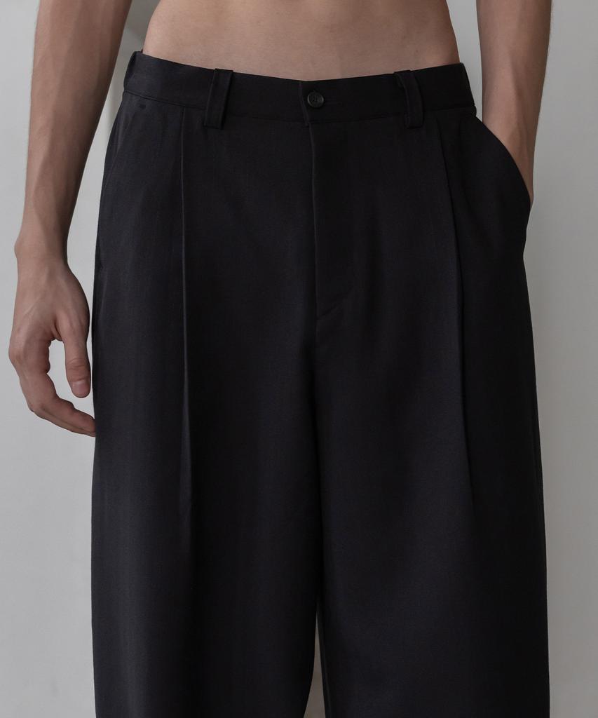 Dekkoloso Striped Single-Pleat Back Elastic Wide Pants [Black]