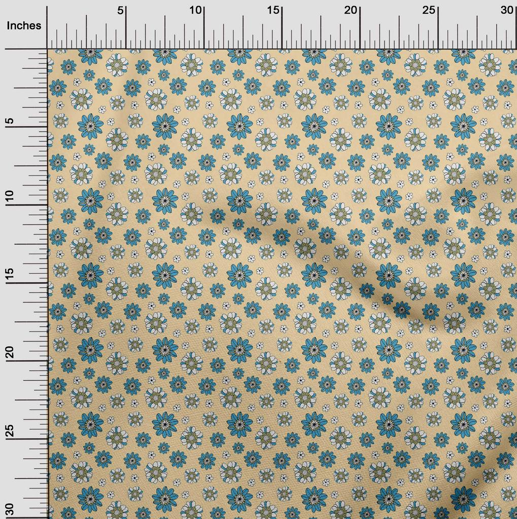 oneOone Cotton Poplin Light Beige Fabric Floral Retro Sewing Material Print Fabric By The Yard 42 Inch
