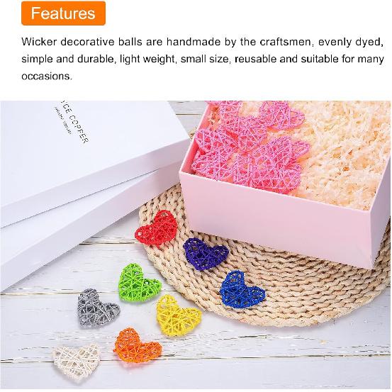 MECCANIXITY 12Pcs Heart Shaped Rattan Ball Vase Filler Natural Rattan for Valentine's Day Decoration Wedding Home Decoration Black 2 In