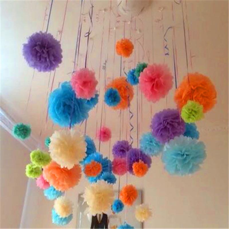 2PCS  Tissue Paper Pom Poms Colorful Flower Kissing Pompom Balls for Wedding Party Home Decoration