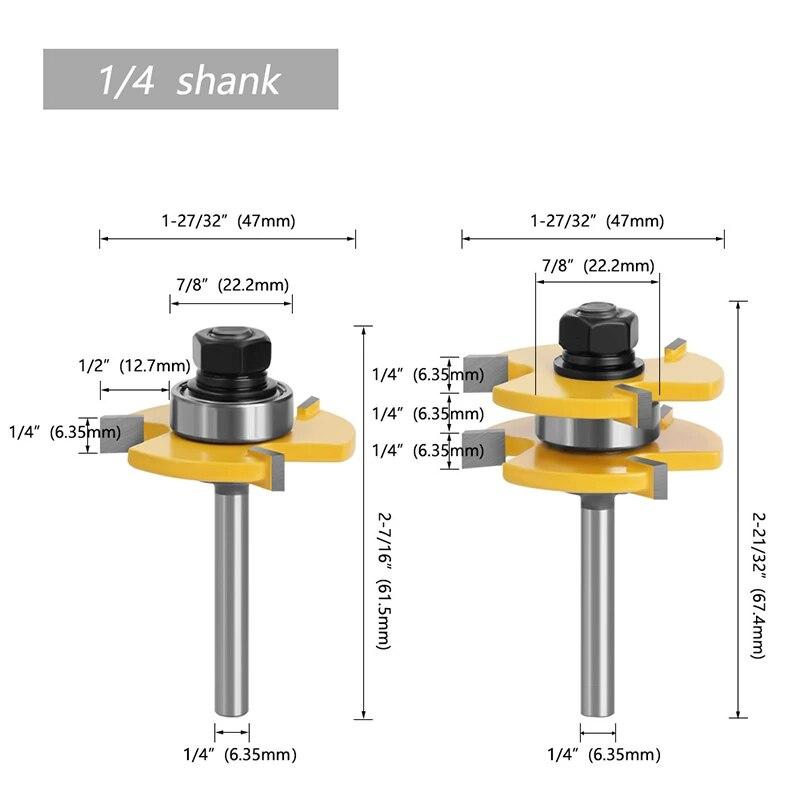 2PCS Woodworking Milling Cutter 3 Teeth T Shaped Tenon Square Tooth Floor Splicing Knife Carving Knives