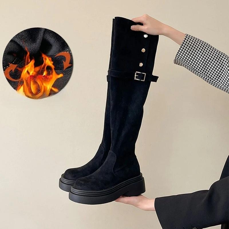 Winter Street Style Thick Heel Women Over The Knee Knight Boots Fashion Fold Two Ways Wear Shoes Female Silm Thigh High Booties